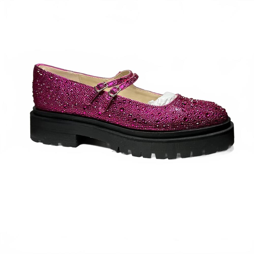 Betsey Johnson Hot Pink Beaded Mary Jane Clog Mules - Picture 3 of 8